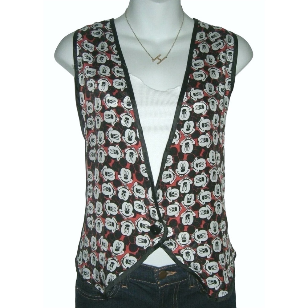 Vintage 90s Satin Disney Mickey Mouse Vest Pop Art Retro Kawaii Cute Kidcore y2k